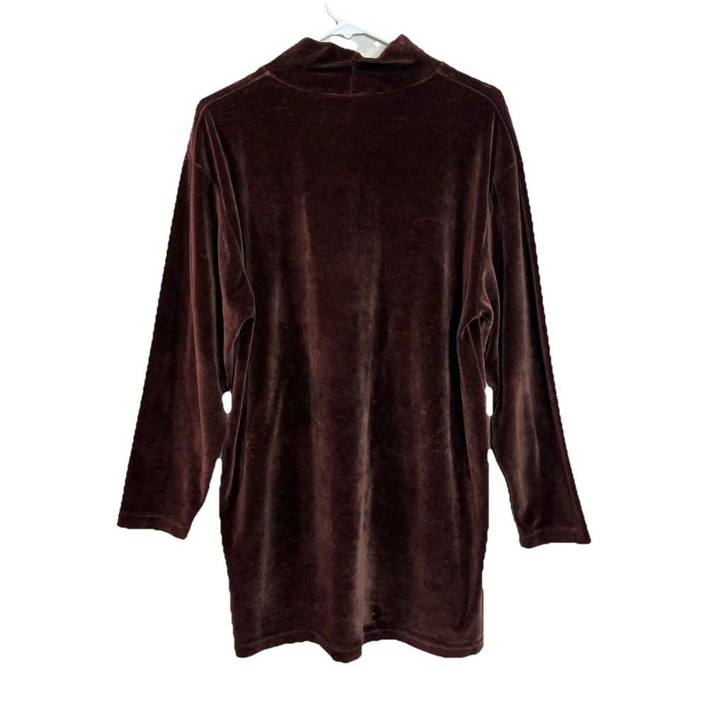 y2k 90s Womens Chocolate Brown Velvet‎ Mock Neck Long Sleeve Top Chic Normcore